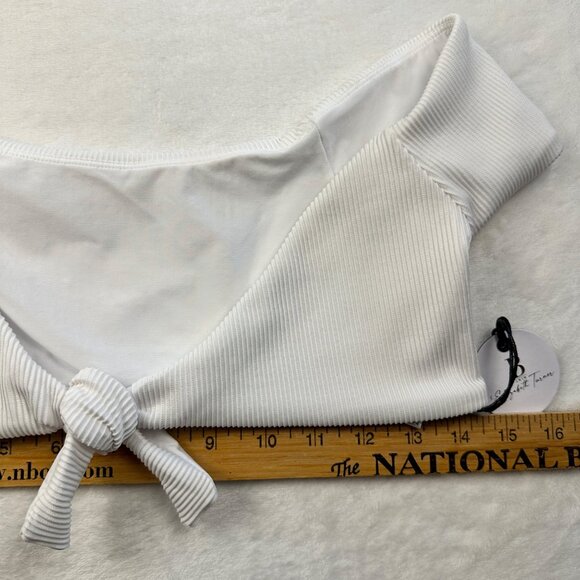 B. Swim Womens White Ribbed Crop Bikini Top Front knot Tie Resort Summer Beach - Picture 7 of 8